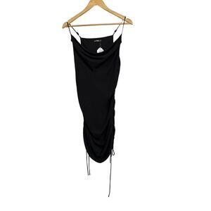 Krisa Women Black Cami Ruched Drawstring Mini Bodycon Dress Size Small NWT‎